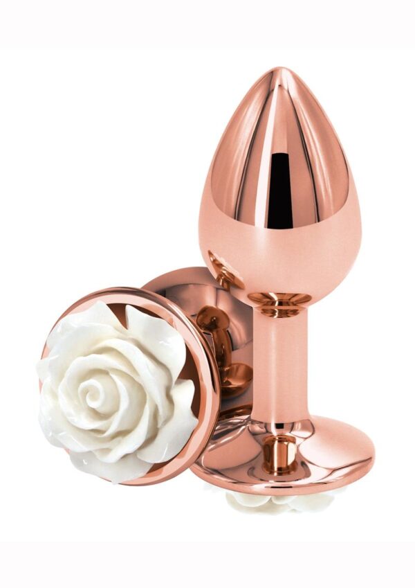 Rear Assets Rose Aluminum Anal Plug - Small - White/Rose Gold - Image 2