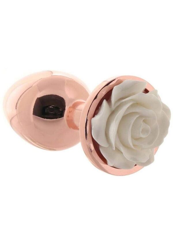 Rear Assets Rose Aluminum Anal Plug - Small - White/Rose Gold - Image 3