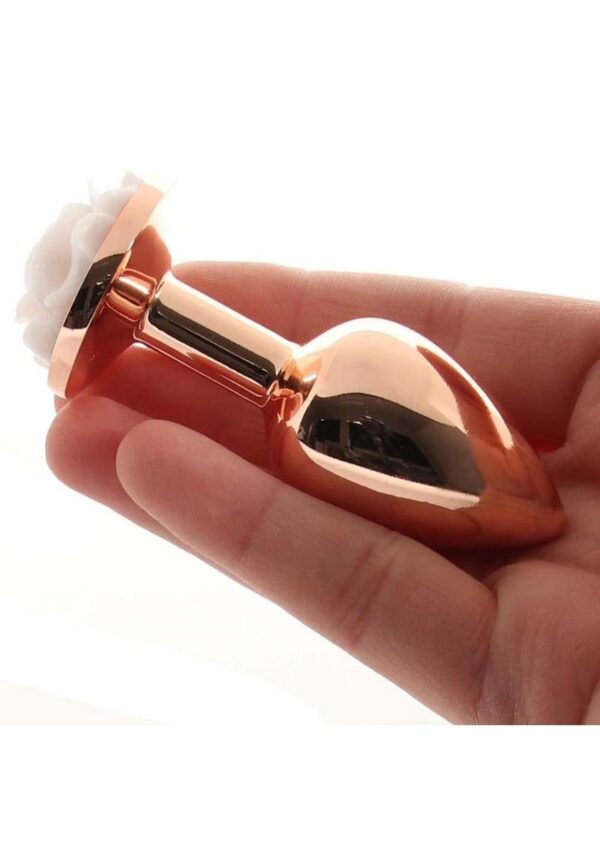 Rear Assets Rose Aluminum Anal Plug - Small - White/Rose Gold - Image 4