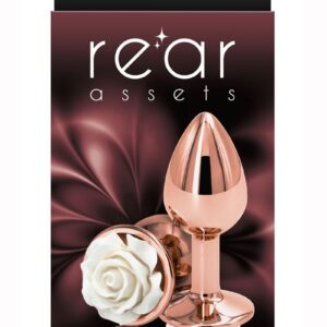Rear Assets Rose Aluminum Anal Plug - Small - White/Rose Gold