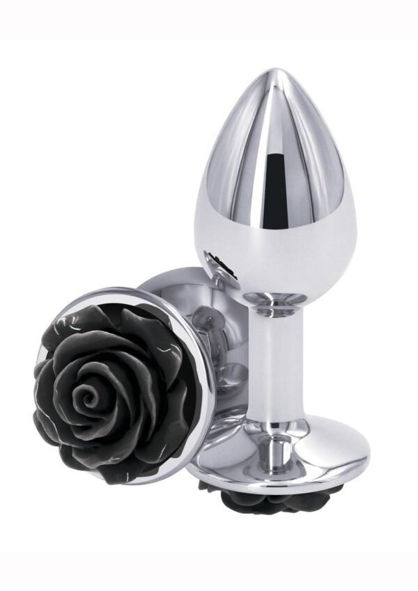 Rear Assets Rose Aluminum Anal Plug - Small - Black/Silver - Image 2