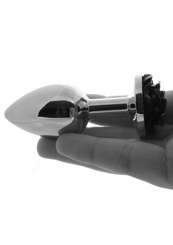 Rear Assets Rose Aluminum Anal Plug - Small - Black/Silver - Image 4