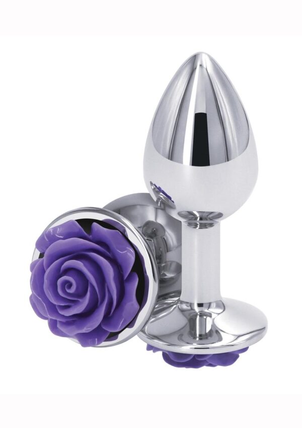 Rear Assets Rose Aluminum Anal Plug - Small - Purple/Silver - Image 2