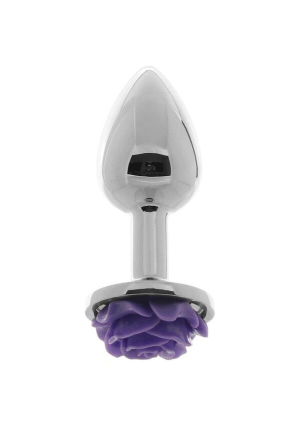 Rear Assets Rose Aluminum Anal Plug - Small - Purple/Silver - Image 3