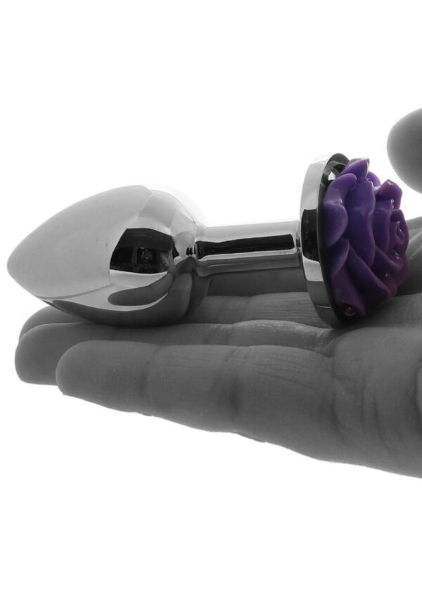 Rear Assets Rose Aluminum Anal Plug - Small - Purple/Silver - Image 4