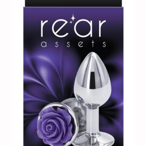Rear Assets Rose Aluminum Anal Plug - Small - Purple/Silver
