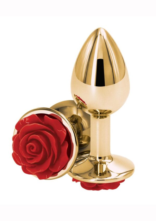 Rear Assets Rose Aluminum Anal Plug - Small - Red/Gold - Image 2
