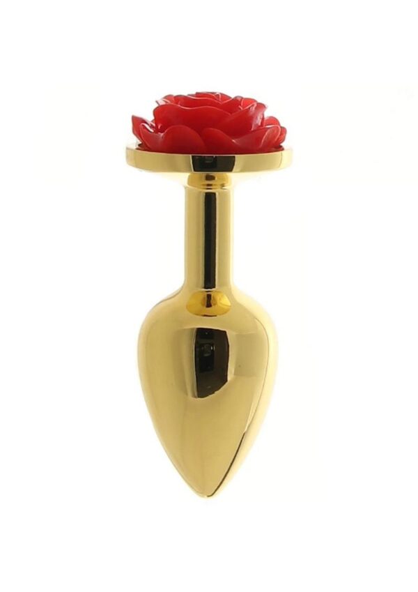 Rear Assets Rose Aluminum Anal Plug - Small - Red/Gold - Image 3