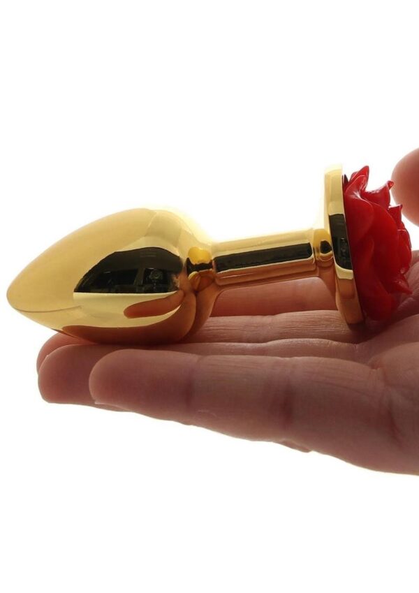 Rear Assets Rose Aluminum Anal Plug - Small - Red/Gold - Image 4