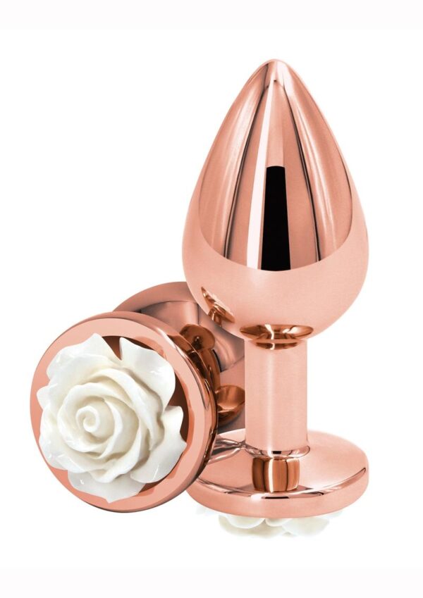 Rear Assets Rose Aluminum Anal Plug - Medium - White/Rose Gold - Image 2