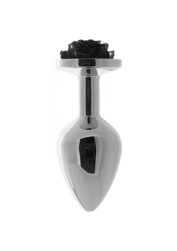 Rear Assets Rose Aluminum Anal Plug - Medium - Black/Silver - Image 3