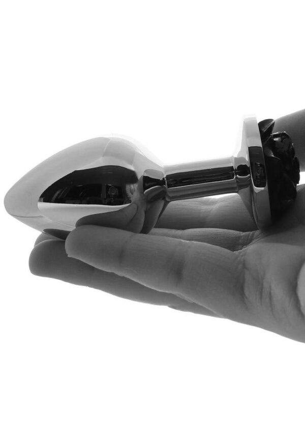 Rear Assets Rose Aluminum Anal Plug - Medium - Black/Silver - Image 4