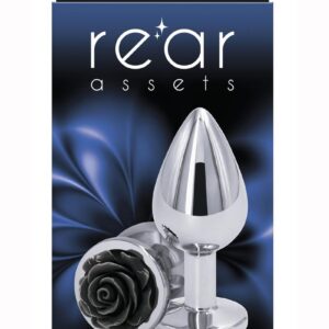 Rear Assets Rose Aluminum Anal Plug - Medium - Black/Silver