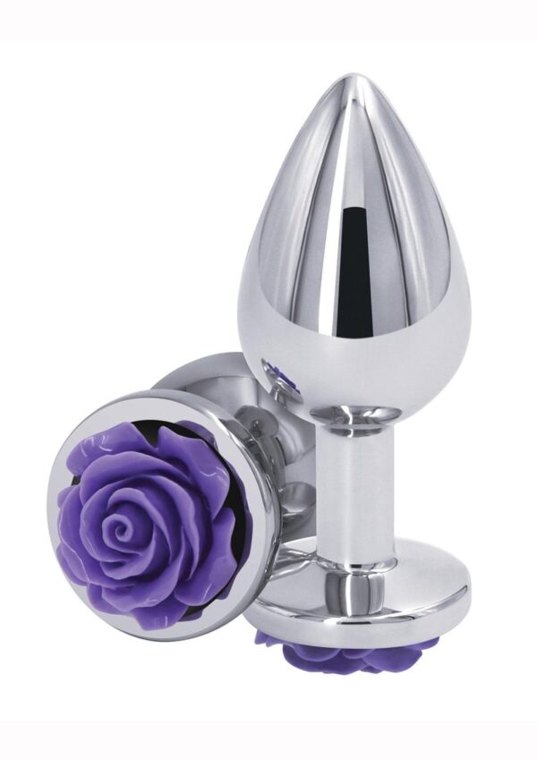Rear Assets Rose Aluminum Anal Plug - Medium - Purple/Silver - Image 2