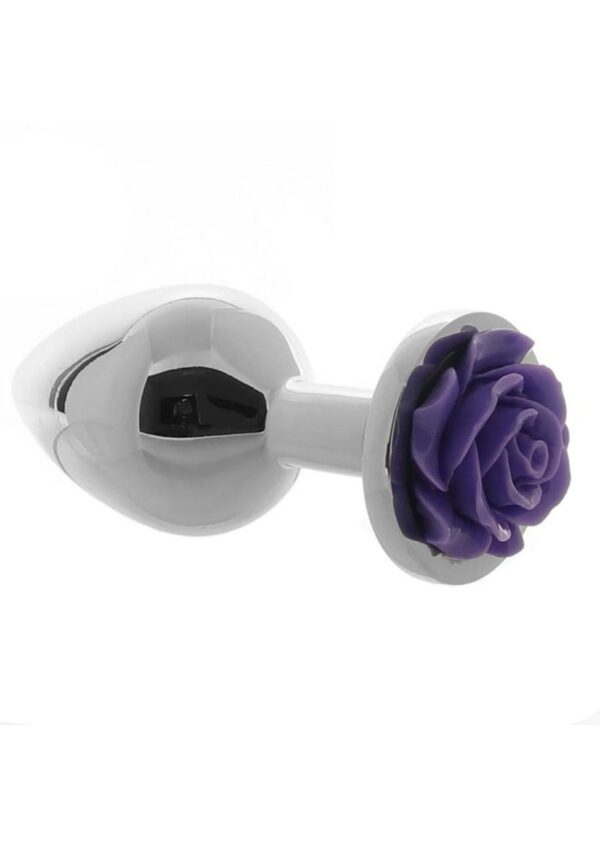 Rear Assets Rose Aluminum Anal Plug - Medium - Purple/Silver - Image 3