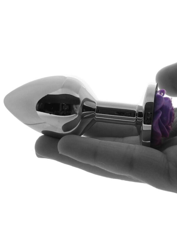 Rear Assets Rose Aluminum Anal Plug - Medium - Purple/Silver - Image 4