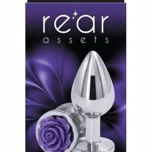 Rear Assets Rose Aluminum Anal Plug - Medium - Purple/Silver