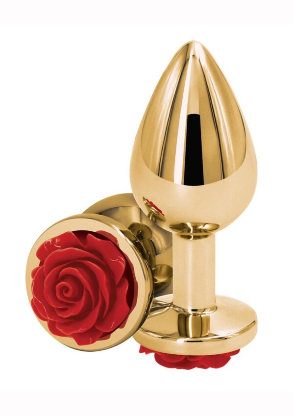 Rear Assets Rose Aluminum Anal Plug - Medium - Red/Gold - Image 2
