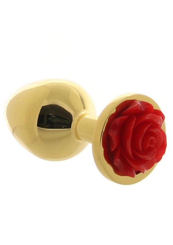 Rear Assets Rose Aluminum Anal Plug - Medium - Red/Gold - Image 3