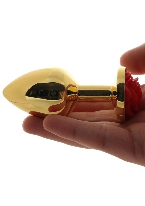 Rear Assets Rose Aluminum Anal Plug - Medium - Red/Gold - Image 4