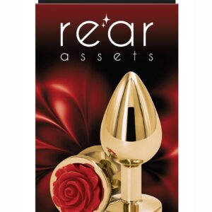 Rear Assets Rose Aluminum Anal Plug - Medium - Red/Gold