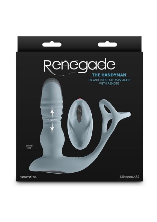Renedage The Handyman Rechargeable Silicone Cock Ring and Prostate Massager with Remote Control - Gray