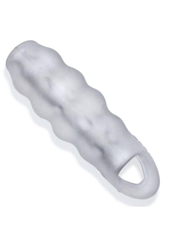 Invader Rippled Open-Ended Silicone Cocksheath Extender - Clear/Frost - Image 3