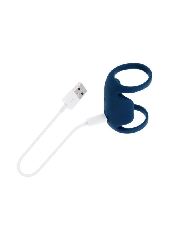 Playboy Jet Pack Rechargeable Silicone Vibrating Double Cock Ring - Blue - Image 4