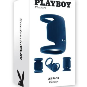 Playboy Jet Pack Rechargeable Silicone Vibrating Double Cock Ring - Blue