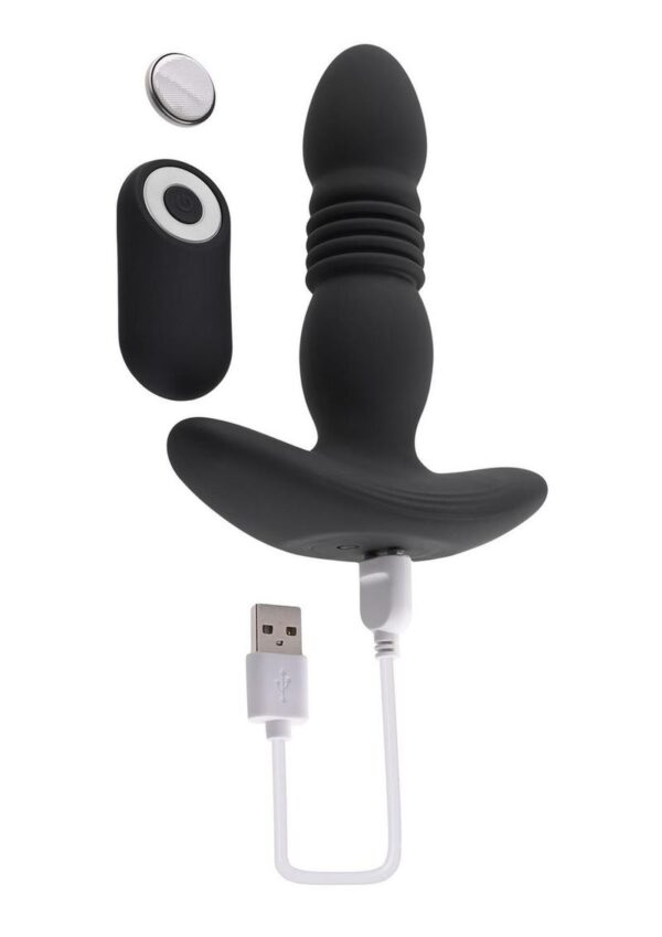 Playboy Trust the Thrust Rechargeable Silicone Thrusting Anal Plug with Remote Control - Black - Image 4