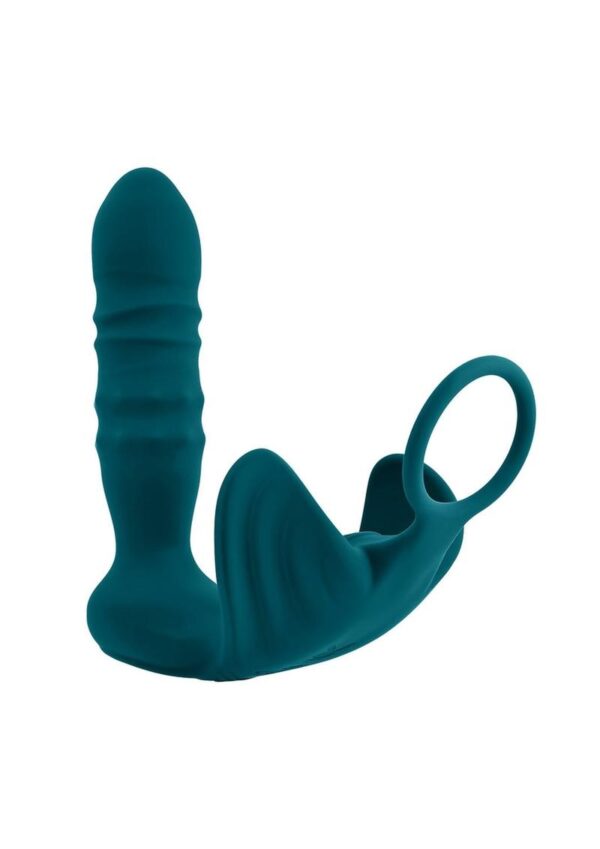 Playboy Bring It On Rechargeable Silicone Anal Plug with Cock Ring - Teal - Image 2