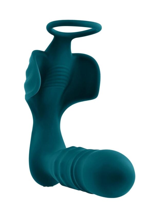 Playboy Bring It On Rechargeable Silicone Anal Plug with Cock Ring - Teal - Image 3