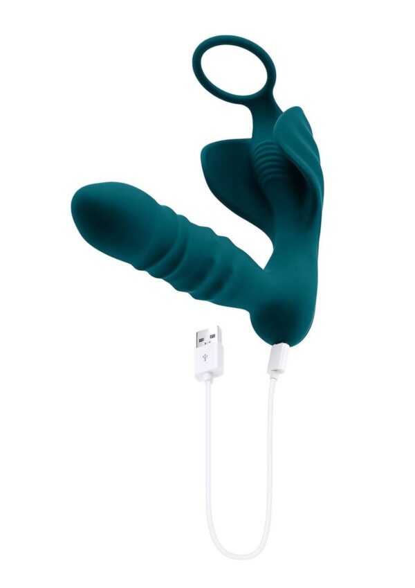Playboy Bring It On Rechargeable Silicone Anal Plug with Cock Ring - Teal - Image 4