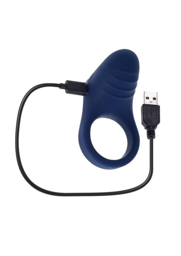 Playboy Pleasure Point Rechargeable Silicone Cock Ring - Blue - Image 4