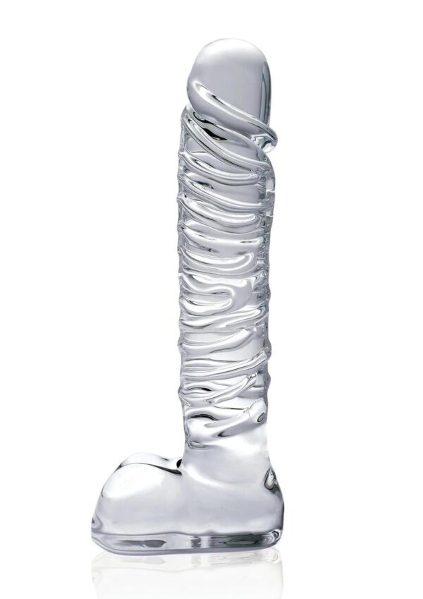 Icicles No. 63 Textured Glass Dildo with Balls 8.5in - Clear - Image 2