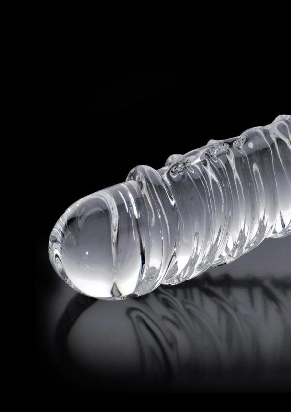 Icicles No. 63 Textured Glass Dildo with Balls 8.5in - Clear - Image 3