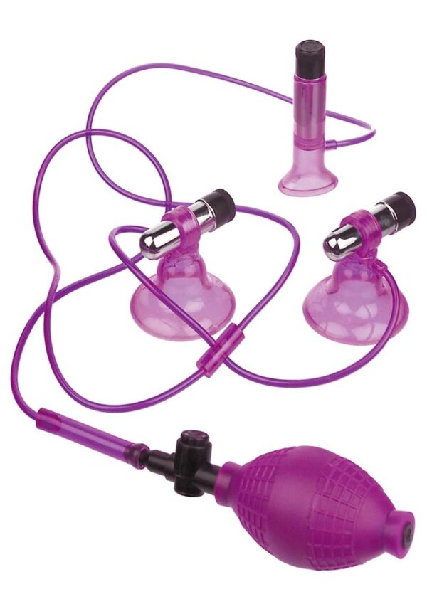 Fetish Fantasy Series Clit and Nipple Vibrating Triple Suckers - Purple - Image 3