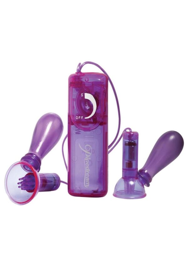Fetish Fantasy Series Vibrating Nipple Pumps with Wired Remote Control - Purple - Image 2
