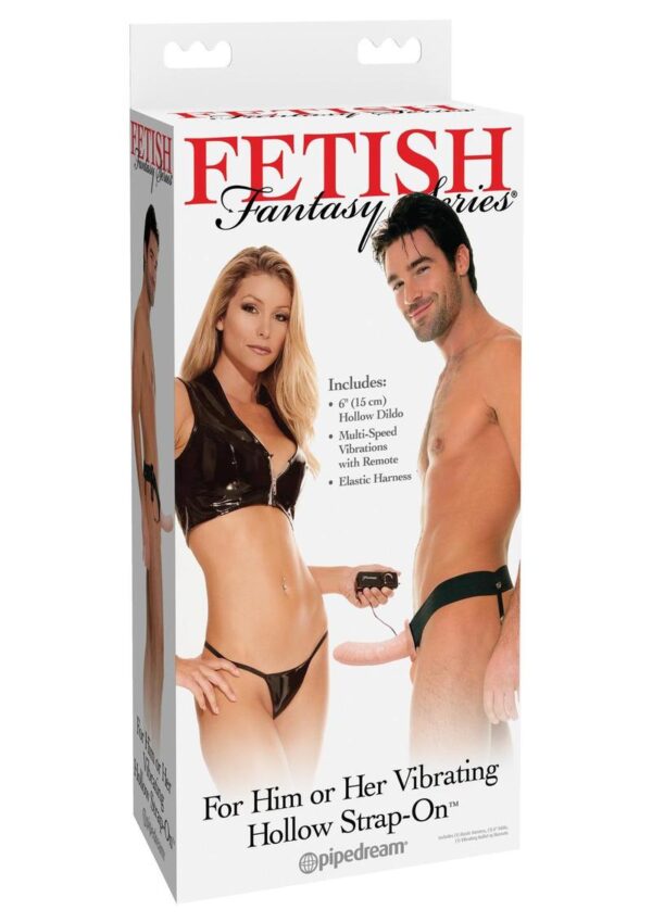 Fetish Fantasy Series For Him Or Her Vibrating Hollow Strap-On Dildo and Adjustable Harness with Wired Remote Control 6in - Vanilla