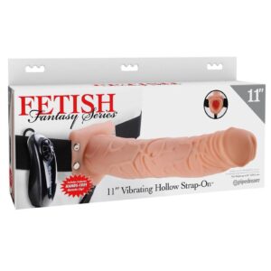 Fetish Fantasy Series Vibrating Hollow Strap-On Dildo and Harness with Wired Remote Control 11in - Vanilla