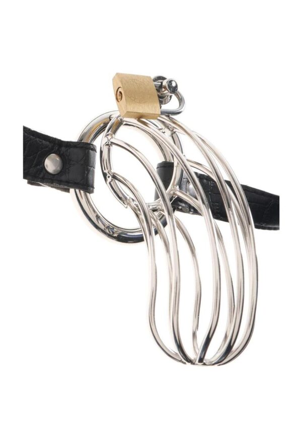 Fetish Fantasy Extreme The Prisoner Steel Cock Cage Chastity Belt with Lock - Silver - Image 2