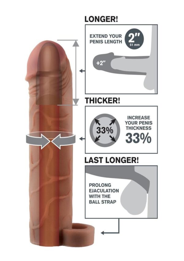Fantasy X-Tensions Perfect 2in Extension Sleeve with Ball Strap 8in - Chocolate - Image 2