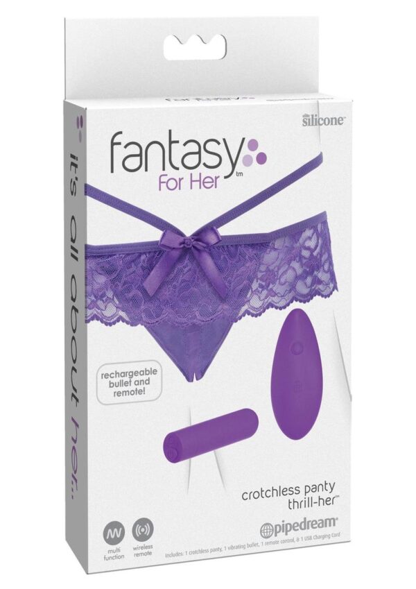 Fantasy Fore Her Thrill Her Crotchless Panty Vibe with Remote Control - Purple
