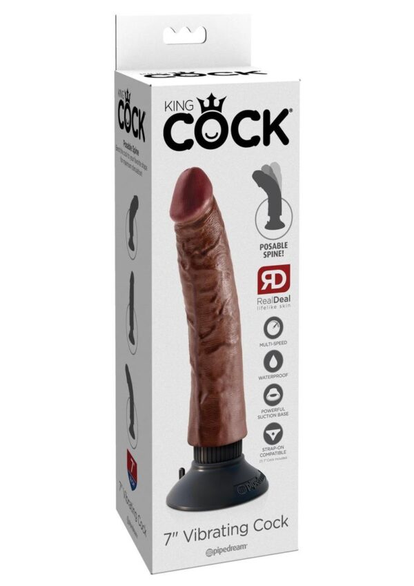 King Cock Vibrating Dildo 7in - Chocolate