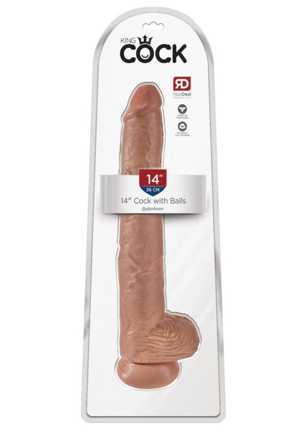 King Cock Dildo with Balls 14in - Caramel