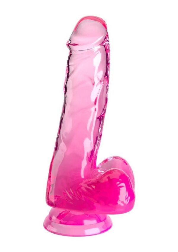 King Cock Clear Dildo with Balls 6in - Pink - Image 2