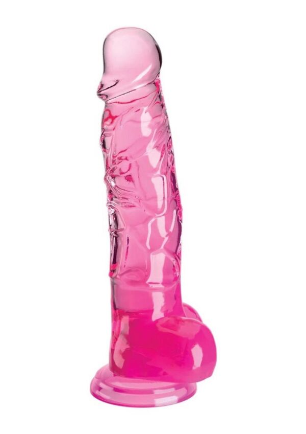 King Cock Clear Dildo with Balls 8in - Pink - Image 2