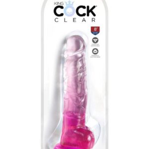 King Cock Clear Dildo with Balls 8in - Pink