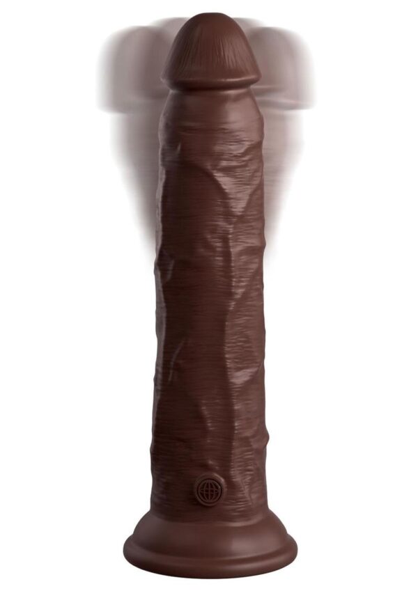 King Cock Elite Dual Density Vibrating Rechargeable Silicone Dildo with Remote Control 9in - Chocolate - Image 2