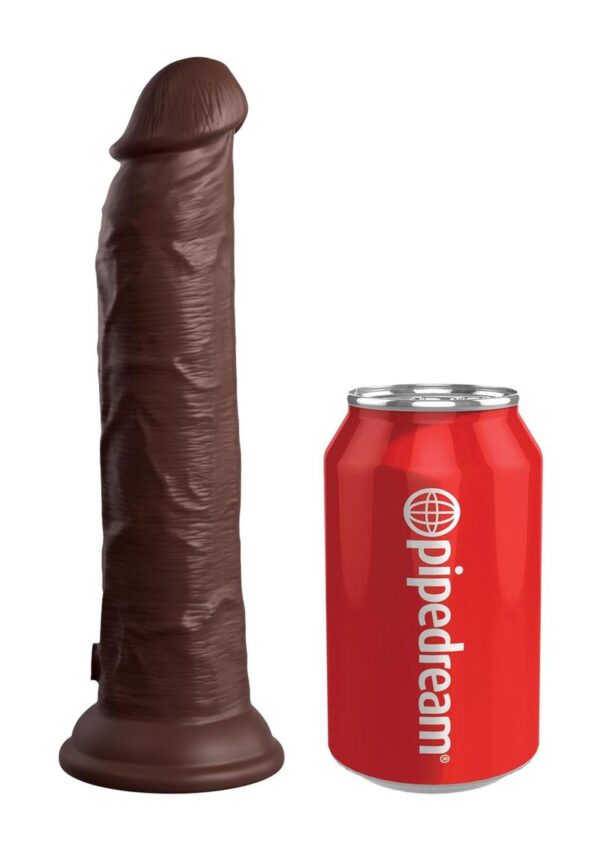 King Cock Elite Dual Density Vibrating Rechargeable Silicone Dildo with Remote Control 9in - Chocolate - Image 3